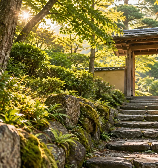 Illustrative Japan-inspired garden scene